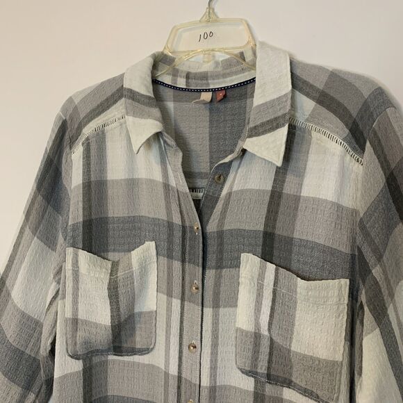 Pilcro Tunic Button Up Shirt Duster Plaid Long Sleeve Anthropologie Size Medium - Picture 3 of 16